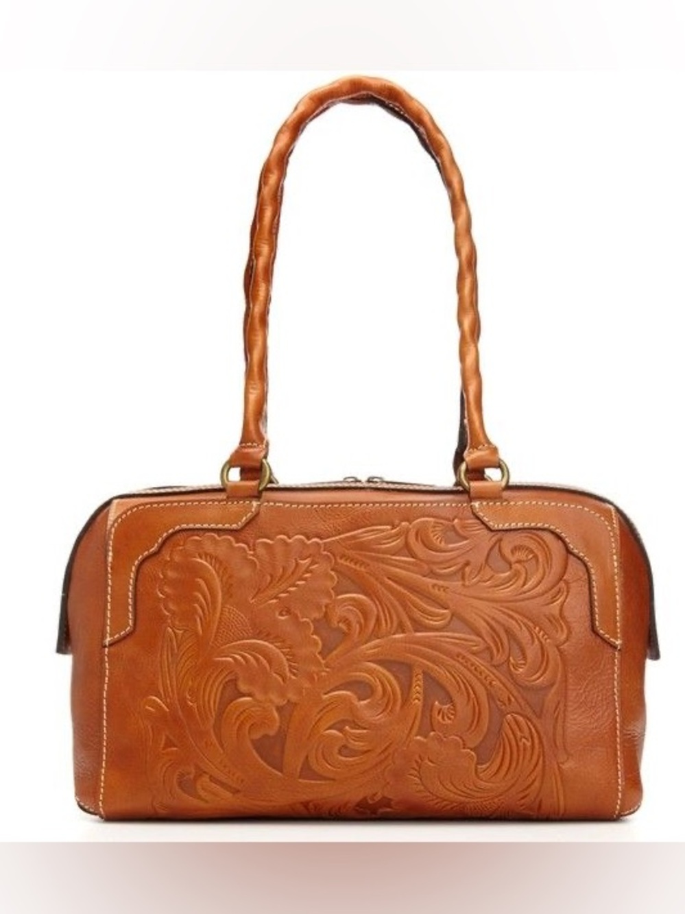 Patricia Nash Hand-Tooled Floral Satchel in Cognac